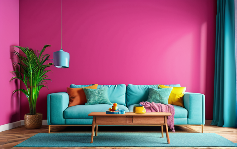 A vibrant, colorful living room showcasing a wall painted in a trendy Pantone color. The room should have a modern and personalized feel. Focus on the accent wall and the overall aesthetic.